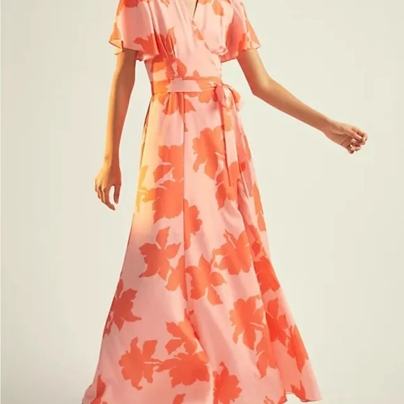 Anthropologie Hutch Pink Floral Reva Wrap Maxi Dress size XS Like New - Picture 6 of 16